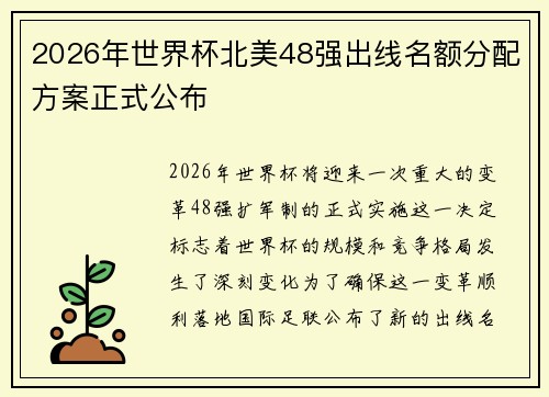 2026年世界杯北美48强出线名额分配方案正式公布 2026年世界杯北美48强出线名额分配方案正式公布